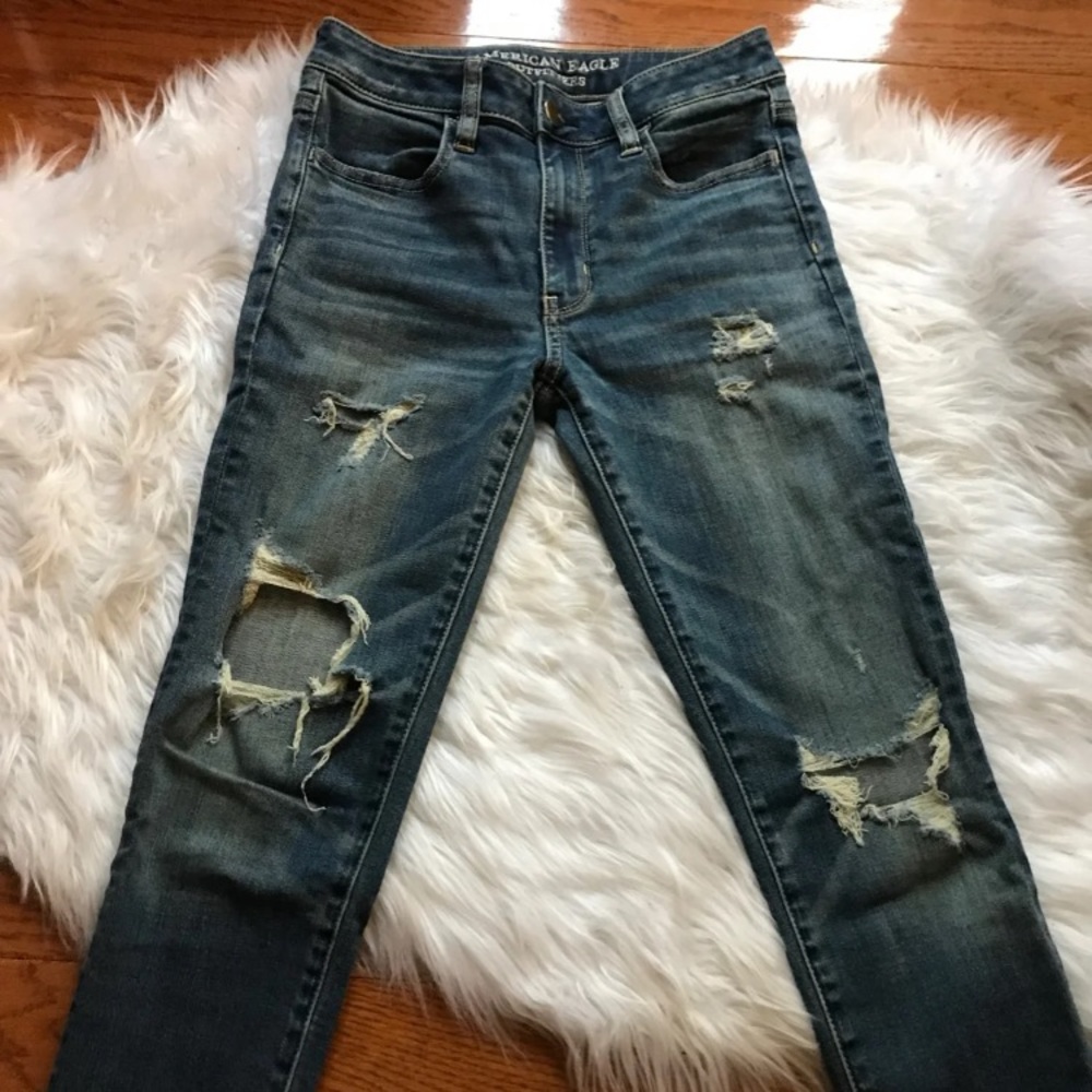 American Eagle distressed skinny jeans dark wash